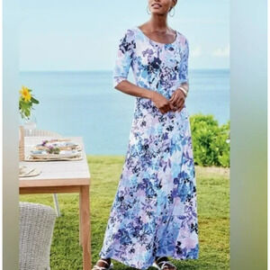 Soft Surroundings Vivienne Maxi Dress Size Large Watercolor Floral Stretch Beach